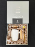 Equeko Ceramic Mug with Wooden Lid and Gold Spoon